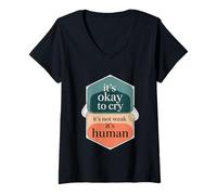 Mujer It's Okay To Cry It's Not Weak It's Human Comodidad - Camiseta Cuello V