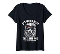 Mujer It's Weird Being The Same Age as Old People Wolf Aging Joke Camiseta Cuello V