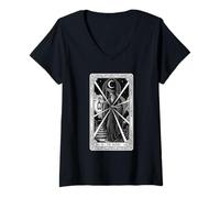 Mujer IX El Ermitaño Tarot Carta Mística Oculta Luna Escaleras Camiseta Cuello V