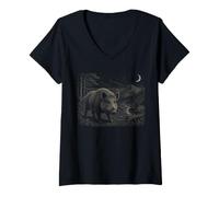 Mujer Jabalí Naturaleza Amante Cielo Estrellado Vintage Wildlife Graphic Camiseta Cuello V