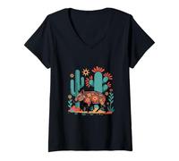 Mujer Jabalina en un desierto Floración Floral Suroeste Naturaleza Arte Camiseta Cuello V