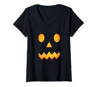 Mujer Jack O Lantern Scary Pumpkin Carving Face Disfraz de Halloween Camiseta Cuello V