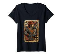 Mujer Jack of Clubs Warrior Knight Medieval Fantasy Lucky Poker Camiseta Cuello V