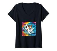 Mujer Jack Russel Terrier en colores de agua coloridos Camiseta Cuello V