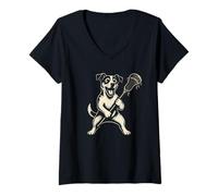 Mujer Jack Russell Terrier Lacrosse Deportes Vintage Perro Amante Camiseta Cuello V