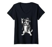 Mujer Jack Russell Terrier, música Punk Rock, Mohawk, Amante de los Perros Camiseta Cuello V
