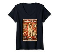 Mujer Jack-Russell Terrier Perro 80s Rock Music Rockstar Divertido Camiseta Cuello V