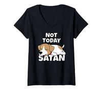 Mujer Jack Russell Terrier Perro Perezoso Not Today Satan Camiseta Cuello V