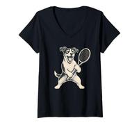 Mujer Jack Russell Terrier Tenis Deportes Vintage Perro Amante Camiseta Cuello V