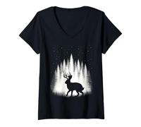 Mujer Jackalope Caminando a través del Bosque Blanco Bajo Estrellas Camiseta Cuello V