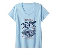 Mujer Jackson CA Vintage Vibes - Coche clásico con diseño Desgastado Camiseta Cuello V