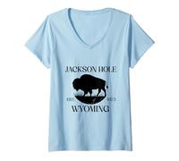 Mujer Jackson Hole Wyoming Souvenir Bisonte WY Mujeres Hombres Vintage Camiseta Cuello V