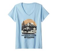 Mujer Jackson Hole Wyoming Souvenir Bisonte WY Mujeres Hombres Vintage Camiseta Cuello V