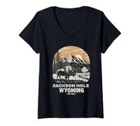 Mujer Jackson Hole Wyoming Souvenir Bisonte WY Mujeres Hombres Vintage Camiseta Cuello V