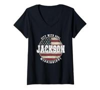Mujer Jackson Mississippi, Bandera Americana Vintage Camiseta Cuello V