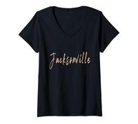 Mujer Jacksonville North Carolina Diseño Elegante Vintage Camiseta Cuello V