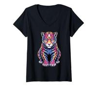 Mujer Jaguars Animal Zoo Colorido Arco Iris | Big Cats Lover Vintage Camiseta Cuello V