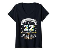 Mujer J'Ai Survécu 22 ANS de Mariage Regalo Anniversaire Femme Camiseta Cuello V