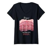 Mujer Jaipur Rajasthan Ciudad Rosa Triángulo Dorado India Viajeros Camiseta Cuello V