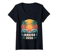 Mujer Jamaica 2026 Retiro de Luna de Miel de Vacaciones Familiares Tropicales Camiseta Cuello V