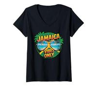 Mujer Jamaica Vibes Only Tropical Island Humor, Vida en la Playa Camiseta Cuello V