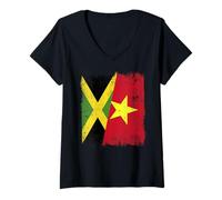 Mujer Jamaica Vietnam Media Bandera Jamaicana Vietnamita Historia Camiseta Cuello V