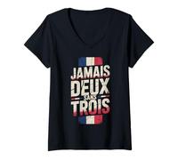 Mujer Jamais Deux Sans Trois Francia FRA Vintage Camiseta Cuello V
