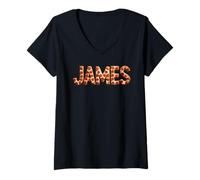 Mujer James Pizza Nombre Arte Divertido Comida Rebanada Sabor Letras Pastel Amor Camiseta Cuello V