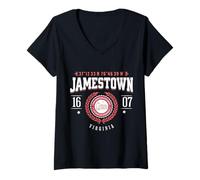 Mujer Jamestown Virginia Colony Recuerdo Rústico Guerra Revolucionaria Camiseta Cuello V