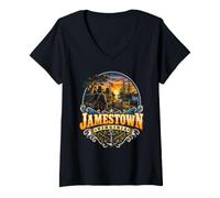 Mujer Jamestown Virginia Historia Colonial Aventura Camiseta Cuello V