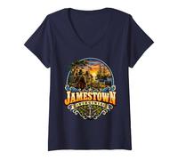 Mujer Jamestown Virginia Historia Colonial Aventura Camiseta Cuello V