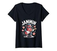 Mujer Jammin Guitarra Jarra Música Divertida Camiseta Cuello V