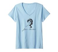 Mujer Jane Austen Ilustración y Firma Reader Meme Camiseta Cuello V