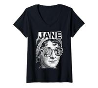 Mujer Jane Austen Pride and Prejudice Bookish Retrato de Arte Pop Camiseta Cuello V