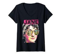Mujer Jane Austen Pride and Prejudice Bookish Retrato de Arte Pop Camiseta Cuello V