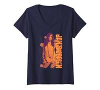 Mujer Janis Joplin Naranja Borde Curvo Foto Camiseta Cuello V