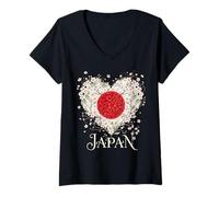 Mujer Japan Flag Cherry Blossom Sakura Heart Graphic Camiseta Cuello V