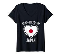 Mujer Japan Flag Heart Nishi-Tokyo-Shi City Camiseta Cuello V