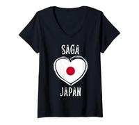 Mujer Japan Flag Heart Saga City Camiseta Cuello V