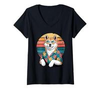 Mujer Japanese Akita Inu Gafas De Sol Hawái Playa Verano Camiseta Cuello V