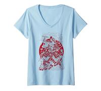 Mujer Japanese Art Cat Ninja Ukiyo-e Anime Style Samurai Cat Camiseta Cuello V