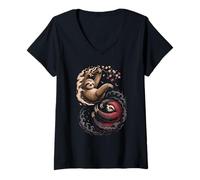Mujer Japanese Art Lazy Sloth Good and Devil Sloths Camiseta Cuello V