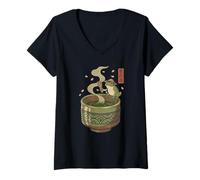 Mujer Japanese Frog Matcha Tea Time Té Verde Ukiyo-e Cottagecore Camiseta Cuello V