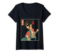 Mujer Japanese Gothic Samurai Art Woman With Katana Sword Kanji Camiseta Cuello V