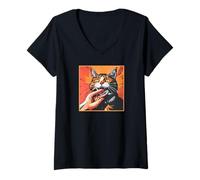 Mujer Japanese Horror Anime, Vintage Cat Bite Camiseta Cuello V
