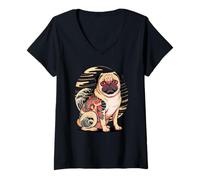 Mujer Japanese Style Pug Tattooed Chinese Pugs Tattoo Camiseta Cuello V