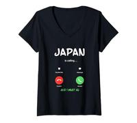 Mujer Japón está Llamando y Tengo Que IR de Viaje Camiseta Cuello V
