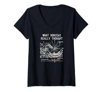 Mujer Japón Gran Ola Física Hokusai Agua Movimiento Matemáticas Ciencia Camiseta Cuello V