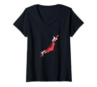 Mujer Japón Mapa Espada Samurai como guía Camiseta Cuello V
