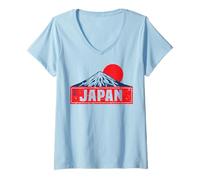 Mujer Japón Monte Fuji Honshu Tokio Sol Rojo Osaka Kioto Recuerdo Camiseta Cuello V